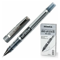 Ручка-роллер ZEBRA "Zeb-Roller DX5", черная, корпус серебристый, узел 0,5 мм, линия письма 0,3 мм, EX-JB2-BK, 2 шт. Зебра