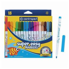 Фломастеры 18 цветов CENTROPEN "Super Easy", смываемые, вентилируемый колпачок, 2580/18KK, 7 2580 1885, 1 шт.