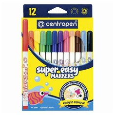 Фломастеры 12 цветов CENTROPEN "Super Easy", смываемые, вентилируемый колпачок, 2580/12KK, 7 2580 1285, 1 шт.