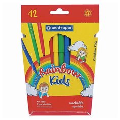 Фломастеры 12 цветов CENTROPEN "Rainbow Kids", трехгранные, смываемые, картонная упаковка, 7550/12KK, 7 7550 1203, 2 шт.