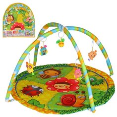 Детский коврик развивающий для малышей, круглый, подвески-погремушки,игрушки развивающие, коврик для ползания детский, коврик для детей, игровой коврик детский, коврик для малышей, коврик для ребенка, коврик для детей игровой, мягкий, 61*2*67 см Компания Друзей