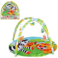 Детский коврик развивающий для малышей, круглый, подвески-погремушки,игрушки развивающие, коврик для ползания детский, коврик для детей, игровой коврик детский, коврик для малышей, коврик для ребенка, коврик для детей игровой, мягкий, 62х60 см Компания Друзей
