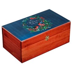 Дарите счастье Ящик деревянный Снегири, 35 × 20 × 15 см коричневый