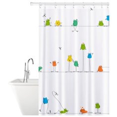 Tatkraft FUNNY FROGS Тканевая штора для ванной комнаты с кольцами 12 шт