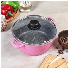 Кастрюля 2 л , Casta Color, стекл. крышка цвет розовый 5091372