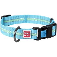 Ошейник WAU DOG Nylon светонакопительный (15 мм), обхват шеи 23-35 см голубой