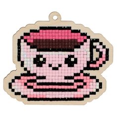 Алмазная вышивка на дереве Подвеска «Розовая чашка», 8,8x7,6 см, Гранни Wood