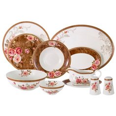 Обеденный сервиз "Английская роза" на 6 персон 27 предметов, костяной фарфор, цвет белый, Anna Lafarg Emily, AL-M2188_27-E9