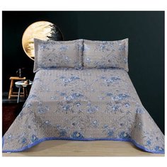 Покрывало Valtery PMP-28 160 х 220 см, серый/синие цветы