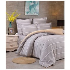 Постельное белье 2-спальное Valtery C-412, сатин, 50 х 70 и 70 х 70 см, бежевый/серый