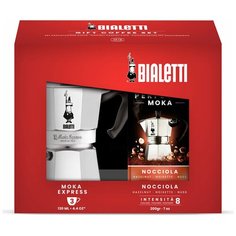 "Кофеварка гейзерная Bialetti Moka Express на 3 чашки, в подарок кофе молотый со вкусом лесных орехов 200 г."