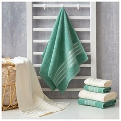 Полотенце махровое "Полоски" зелёное 50х90 см, 100% хл, 370гр/м2 5330362 Этель