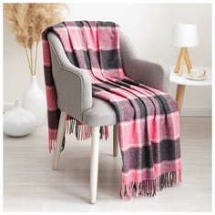 Плед Palermo 140х200см, бел/роз/т.сер рап. 7 9007480 шерсть20%, пан40%, пэ40% 6831682 Vladi