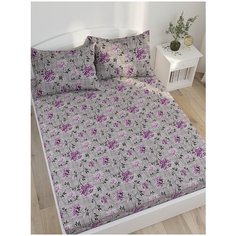 Простынь на резинке Сказка "Хризантемы на льне" 140х200 см , лён