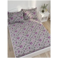 Простыня на резинке Сказка Хризантемы, 180 х 200 см, серый