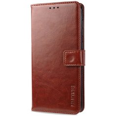 Глянцевый водоотталкивающий чехол портмоне подставка для Xiaomi RedMi Note 10 Pro с магнитной защелкой и отделениями для карт коричневый 100gadgets