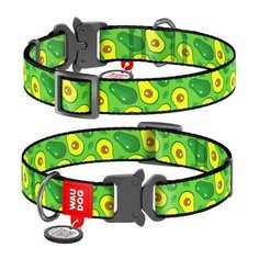 Ошейник WAUDOG Nylon с рисунком "Авокадо", металлическая пряжка-фастекс (ширина 25 мм, длина 35-58 см)