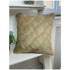 Подушка декоративная, стеганная 40/40 из велсофта, бежевая. Farfalina