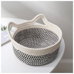 Корзина для хранения Доляна плетеная, "Кэтс", 22*22*12,5 см, черно-белая (5600095)