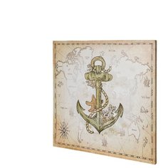Постер на раме (картина) "Якорь на фоне карты" L:60cm. -H:60cm. Seashop