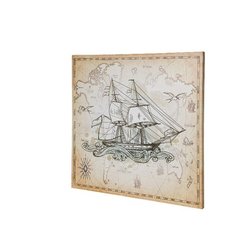 Постер на раме (картина) "Парусник на фоне карты" L:60cm. -H:60cm. Seashop