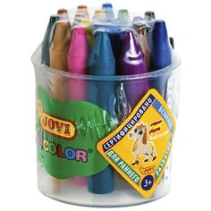 Восковые мелки JOVI утолщенные 16 цветов, пластиковый стакан, точилка (980/16)