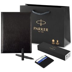 Подарочный набор: ручка Parker IM Metal Achromatic Black BT, ежедневник, визитница. Бизнес подарок