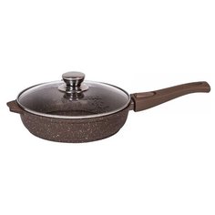 Сотейник Мечта Гранит С022, 22 см, с крышкой, съемная ручка, гранит brown