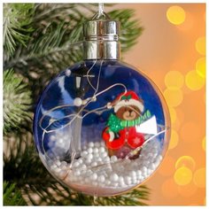 Елочный шар Luazon Lighting с деревянной фигуркой и подсветкой "Мишка", 10*10 см