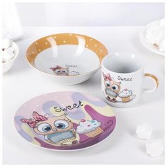 Набор детской посуды Доляна 3 предмета "Совенок" (3850493)