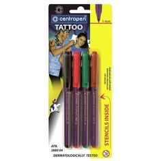 Фломастеры для кожи Centropen Tattoo 4 цвета 16 трафаретов 6