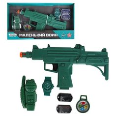 Игрушечное оружие детское ТМ "КОМПАНИЯ ДРУЗЕЙ", Серия "Маленький воин", Набор "Полиция" со звуком, на батарейках, игровой набор, игрушечный автомат, игрушечная рация, набор для игры в полицейского, для детей, для мальчиков, зеленый, в/к 38*4,5*20,5 см