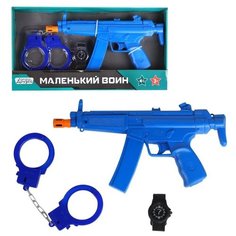 Игрушечное оружие детское ТМ "КОМПАНИЯ ДРУЗЕЙ", Серия "Маленький воин", Набор "Полиция" со звуком, на батарейках, игровой набор, игрушечный автомат, игрушечные наручники,набор для игры в полицейского, для детей, для мальчиков, синий, в/к 38*4,5*20,5 с