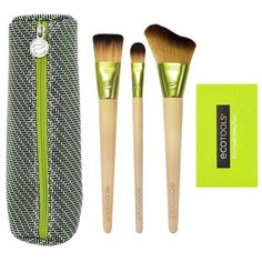 ECOTOOLS Ecotools, набор для макияжа TRAVEL AND GLOW BEAUTY KIT: 3 кисти + косметичка и салфетки
