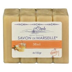 Мыло твердое Марсельское с медом 4 x 100 г, La Cigale (Франция)