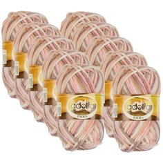 Пряжа Adelia Emma секционного окрашивания, 20 % шерсть, 80 % акрил, 50 г, 50 м, 10 шт., №07 св.серый-белый-св.розовый-св.желтый