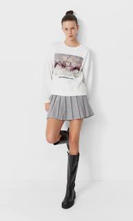 Stradivarius Юбка В Складку Пестро-Серый M