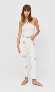 Stradivarius Трикотажный Топ С Декоративным Вырезом Цвет Небеленого Полотна S