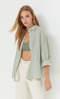 Stradivarius Повседневная Рубашка С Отделкой В Стиле Рустик Хаки Xl