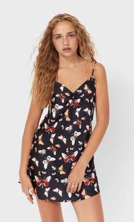 Stradivarius Платье В Бельевом Стиле Со Сборкой Бежевый M