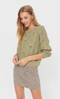 Stradivarius Свитер С Вышивкой Зеленый S