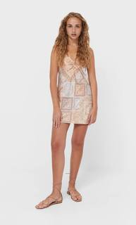 Stradivarius Платье В Бельевом Стиле Со Сборкой Цвет Камня Xs