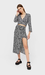 Stradivarius Юбка Миди В Стиле Парео Черный 36