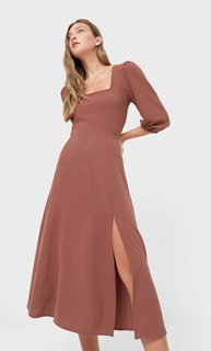 Stradivarius Платье Миди С Пуговицами Коричневый S
