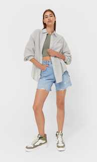 Stradivarius Рубашка Прямого Кроя В Полоску Хаки L