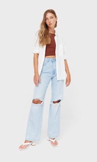 Stradivarius Рубашка Прямого Кроя В Полоску Белый L