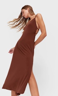 Stradivarius Трикотажное Платье Миди Коричневый S