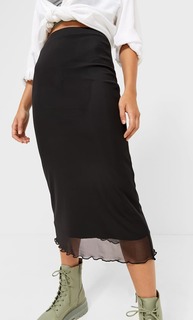 Stradivarius Юбка Миди Из Тюля Черный M