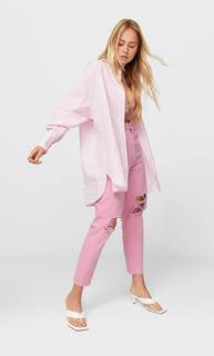 Stradivarius Рубашка Объемного Кроя Из Поплина Ярко-Розовый M