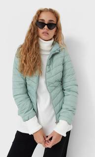 Stradivarius Пуховик С Капюшоном Зеленый S